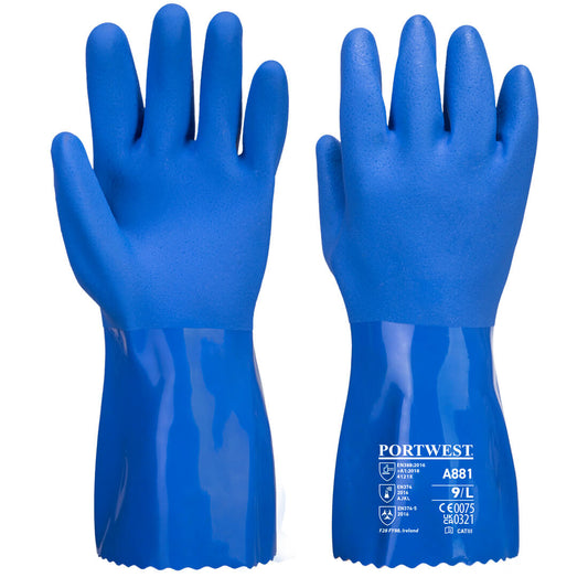 Sininen PVC Kemikaalisuojakäsine A881